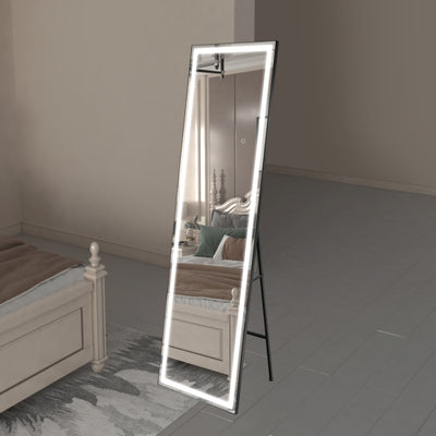 Sumerain fuldlængdespejl med LED-lys, 67"x20" gulvspejl med dæmpning og 3-farvet belysning, højt fuldkropsspejl til soveværelse, omklædningsrum, garderobe, sort ramme
