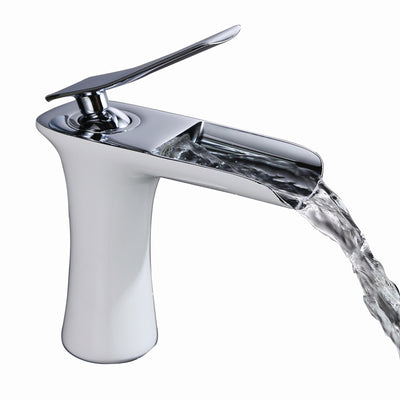 SUMERAIN Moderne vandfalds badeværelsesarmatur, moderne vaskefaucet med enkelt håndtag, krom og hvid finish  