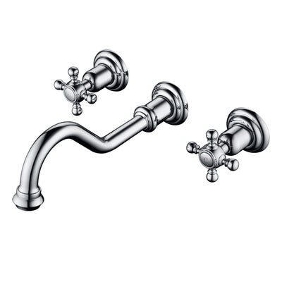 SUMERAIN Vægmonteret vintage badeværelses vaskefaucet til skål, 3-huls krydshåndtag messing vaskefaucet, krom finish med inkluderet indbygningsventil  