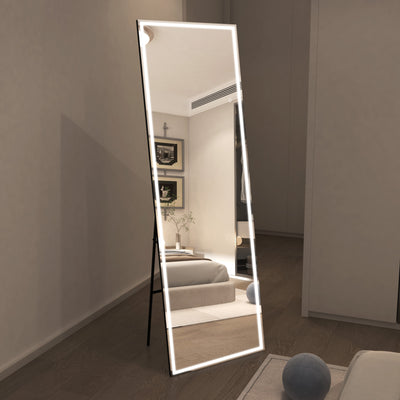 Sumerain 75"x28" Stor LED stående helkropsspejl, trinløst dæmpbart oplyst gulvspejl med 3 farvebelysninger, vægmonteret helkropsspejl til soveværelse, omklædningsrum, garderobe, hærdet glas