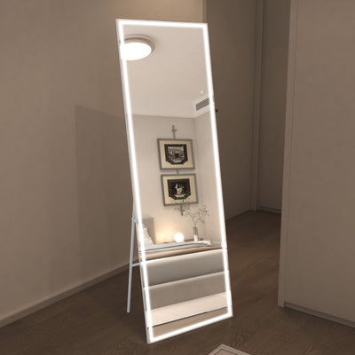Sumerain 75"x28" LED gulvspejl med lys, hvid ramme helkropsspejl med dæmpning og 3 farvetemperaturer, stående helkropsspejl til soveværelse, omklædningsrum, garderobe