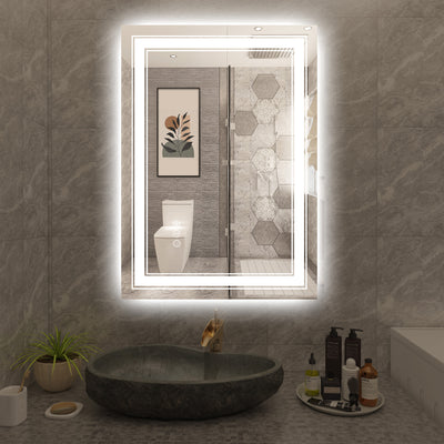 Sumerain 20 x 28 tommer LED badeværelsesspejl med lys, for- og bagbelyst trinløst dæmpbart sminkspejl, anti-dug, hukommelsesfunktion, 3 farvetemperaturer