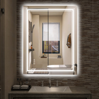 Sumerain 28 x 36 tommer LED badeværelsesspejl med lys, smart anti-dug dæmpbart badeværelsessminkspejl med forlys og baglys, 3 farvetemperaturer, hukommelsesfunktion