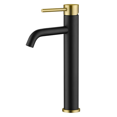 SUMERAIN Vaskefacetsæt til Badeværelse, Sort og Guld Høj Vaskefacetsæt med Enkelt Håndtag og Enkelt Hul, Blyfri, 304 Rustfrit Stål