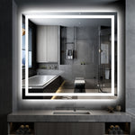 SUMERAIN 40 x 36 tommer LED badeværelsesspejl med lys, for- og bagbelyst, 3 farvetemperaturer trinløs dæmpbar oplyst sminkspejl til væg, dugfri, hukommelsesfunktion, brudsikkert hærdet glas