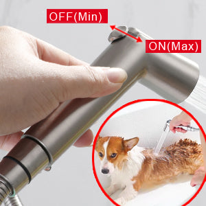 SUMERAIN Hundebrusearm, Dyrebrusesprøjte til Hunde og Katte, Solid Messing Brusearm Omstiller og Flowregulerende Sprøjte, 8 Fod Ekstra Lang Slange, Børstet Nikkel Finish