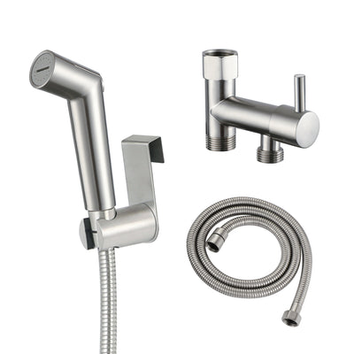 Bidet Sprøjte til Toilet, Trykjusterbar Bidetstav, Dobbelt Lukke Messingventil, Børstet Nikkel