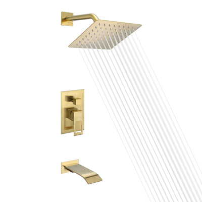 Børstet guld badekar-brusearmatur med vandfaldsbadekarudløb og trykbalancerventil