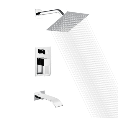 Badekar-brusearmatur system med vandfaldsbadekarudløb og anti-brændende trykbalancerventil, krom finish
